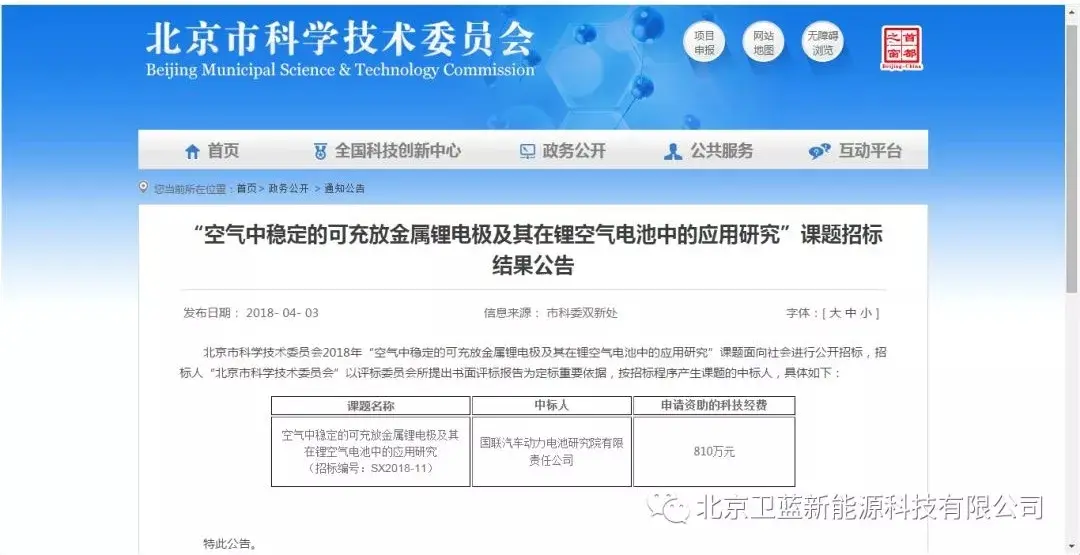 Welion new energy successfully passed the Beijing lithium air battery project re